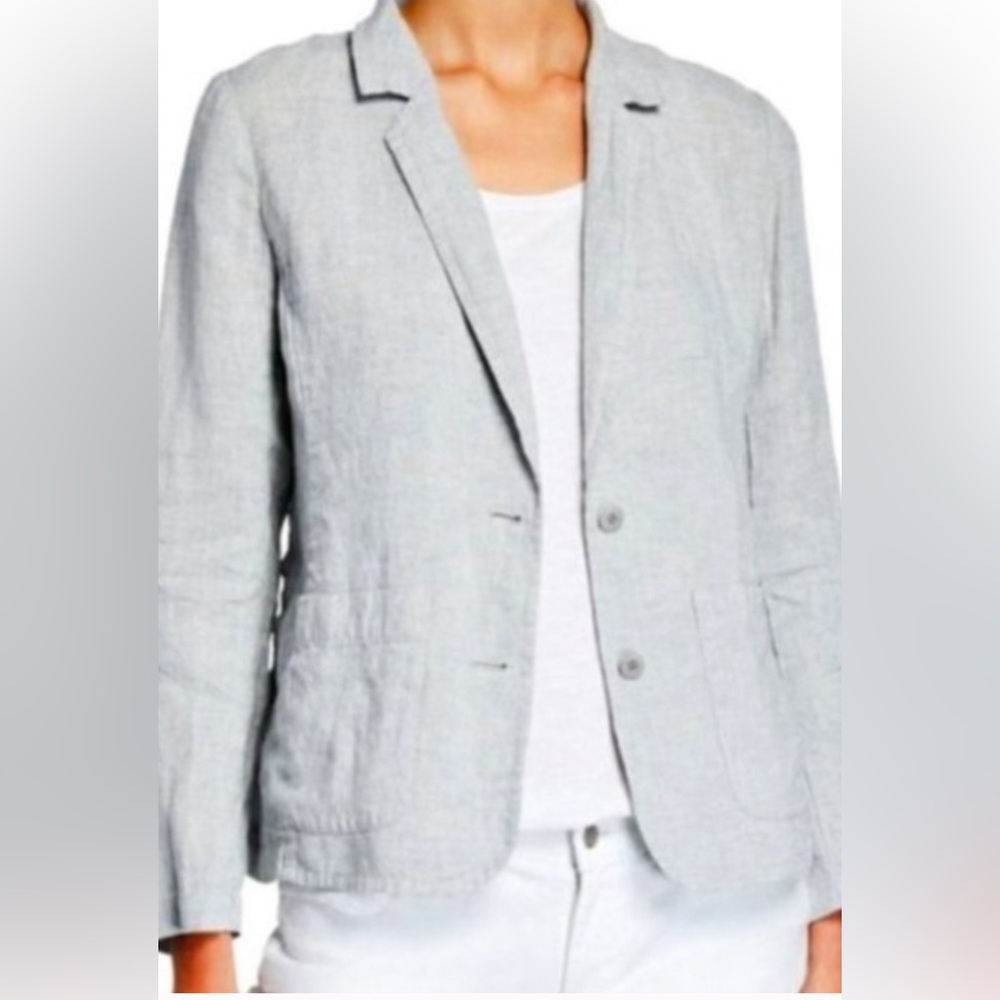 Eileen Fisher Linen Blazer Gray W/silver metallic Thread throughout Sz Large